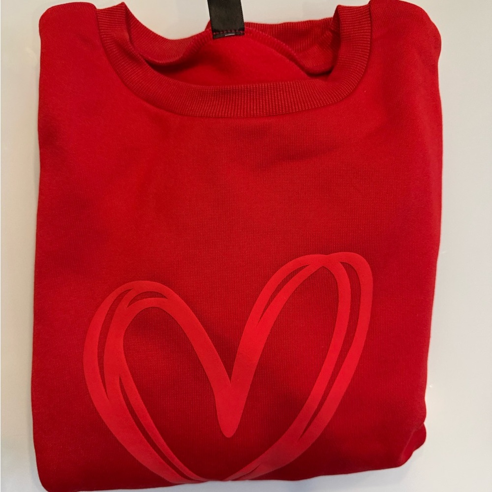 BOGO Red Crew Neck Sweater with Heart Graphic